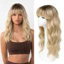Hair Topper Big Base 360 3D Hair Toppers for Women with Thinning Hair 20 Inches Long Wave Clip in Hair Pieces with French Bangs Synthetic Fiber 7x7 Inches for Daily Party Used