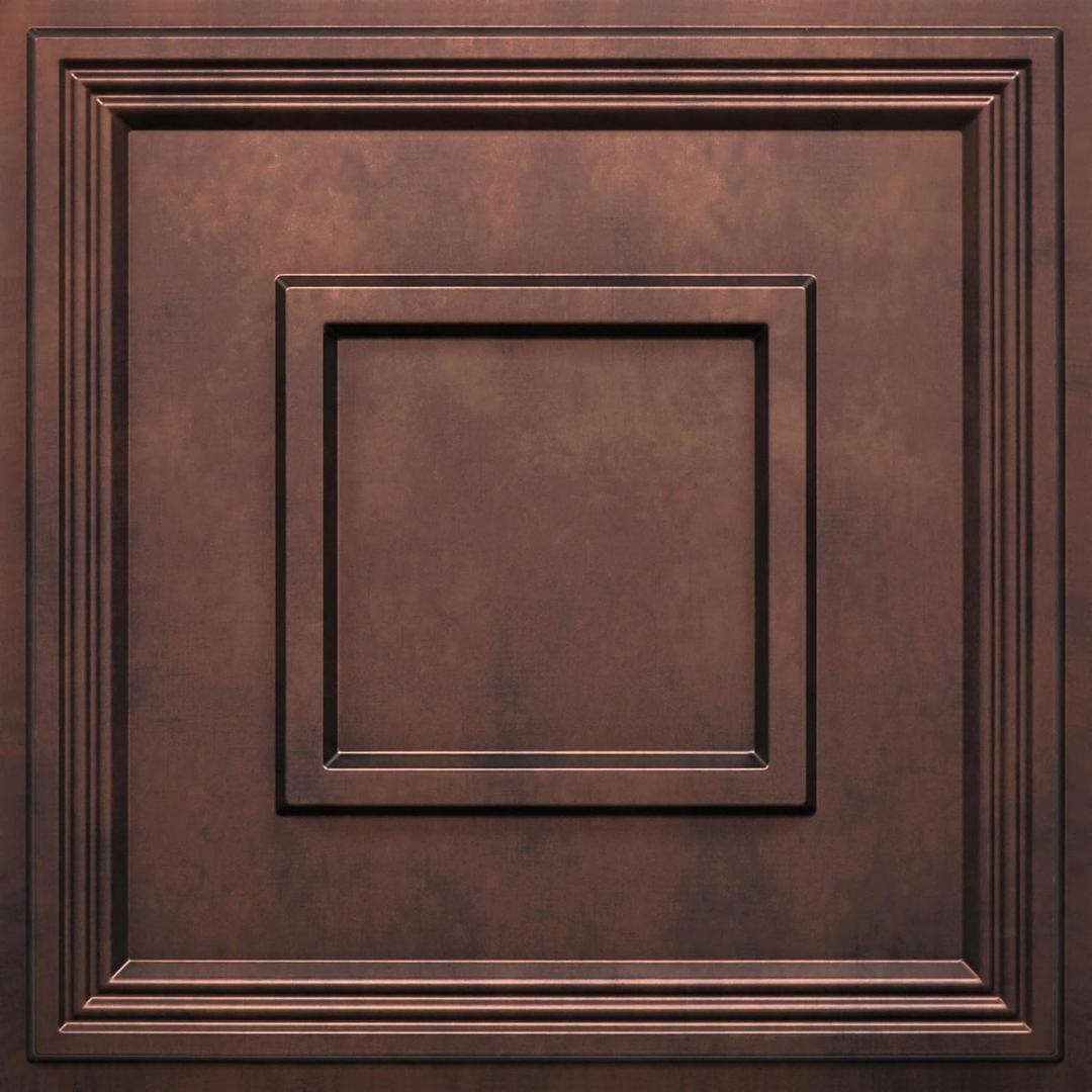 STICKGOO Glue Up Ceiling Tiles, 24x24 Inch PVC Decorative Drop Ceiling Tile Antique Copper 48 Sq. Ft, Pack of 12 Tiles
