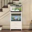 Fish Tank Stand 10 Gallon with 2-Tier Shelf, Aquarium Stand with 2 Drawers, Metal Frame Heavy Duty Reptile/Turtle Tank Stand for Home Office, Fish Tanks Accessories Storage, White