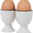Ceramic Egg Cup Christmas Gift Set of 2 Porcelain Holder Breakfast Boiled Cooking Easy to Clean Childhood Memories Kitchen (White)