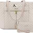 LOVEVOOK Laptop Bag for Women 15.6 inch,Diamond Quilted Work Tote Bags Womens Laptop Computer Shoulder Bags,Stylish Travel Tote Bags Laptop Purse Briefcase Handbag with Clutch Purse,Nude