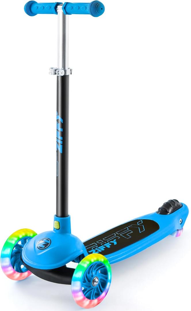 ZIFFY Multicolor 3 Wheel Scooter for Kids 3-5, Toddler Kick Scooters with LED Light-Up Wheels for Boys and Girls, 5 Adjustable Height and Lean-to-Steer Design, Support up to 110 lbs (Blue)