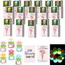 Wonderjune 36 Sets Employee Appreciation Gift Luminous Flowerpot Bulk Emotional Support Gift Box with Inspirational Card Mini Glowing Flower Pots Desk Pet for Valentine Coworkers Teacher