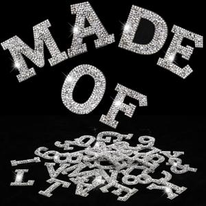 WILLBOND 37 Pieces Rhinestone Letter Stickers Large Glitter Alphabet Crystal Number Self Adhesive Bling Stickers Iron on Letters for Art Crafts Clothing DIY Decors(White,1.97 Inch)