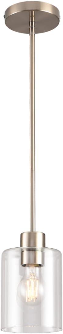 Brushed Nickel Pendant Lights,Modern Farmhouse Pendant Light,Light Fixture Kitchen Pendant Mini Hanging Light for Sink Island,Adjustable Height,Home Dcor Lighting(Brushed Nickel 1 pack Stem Rod)