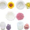 5PCS Flower Molds Silicone, Candle Molds for Candle Making Modeling Clay Peony Rose Tulip Daisy Sunflower Moldes para Velas for Wax, Soap, Resin Craft, Ice Block, Cake, Chocolate