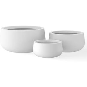 Kante 19.6",15.7",11.8" Dia Round Concrete Planters Set of 3, Outdoor Indoor Garden Plant Pots with Drainage Hole and Rubber Plug, Modern Curvaceous Design, Pure White