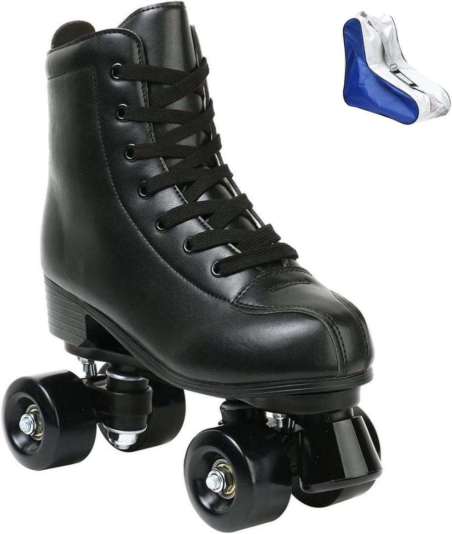 XUDREZ Roller Skate Shoes for Women Men PU Leather High-top Double-Row Roller Skates for Beginner, Professional Indoor Outdoor Roller Skates with Shoes Bag (43-US Women 11, US Men 9.5, black wheel)