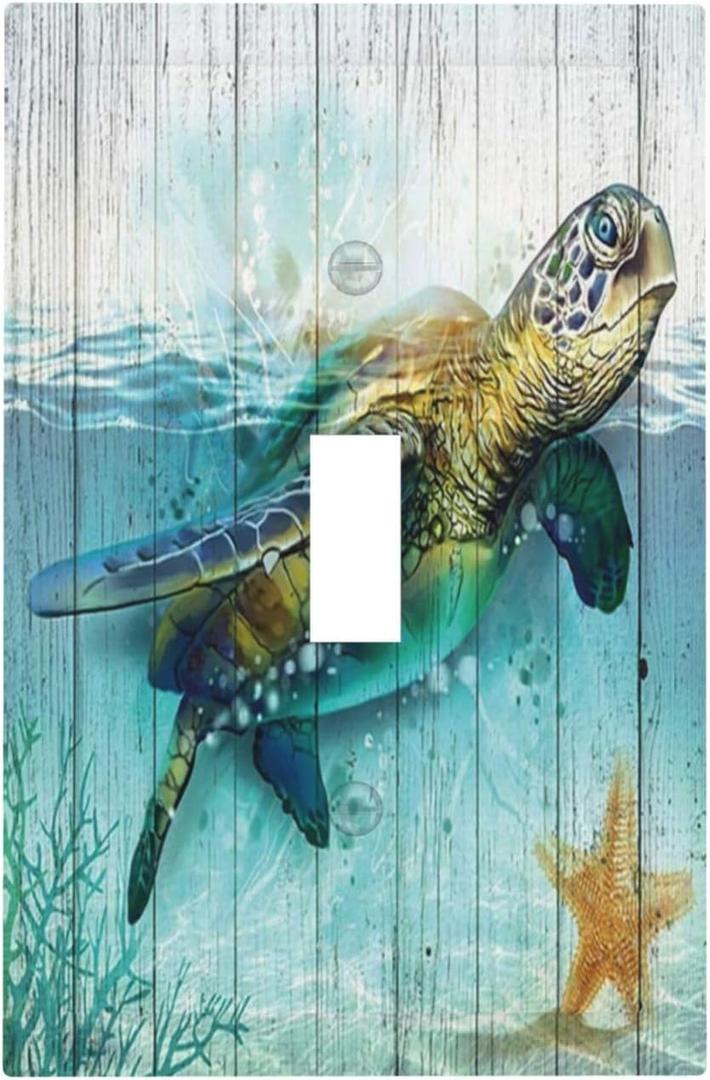Sea Turtle Ocean Rustic Wood 1 Gang Light Switch Cover Decorative Single Toggle Wall Plate Switchcovers Electrical Switchplate for Farmhouse Bathroom Living Room Decor
