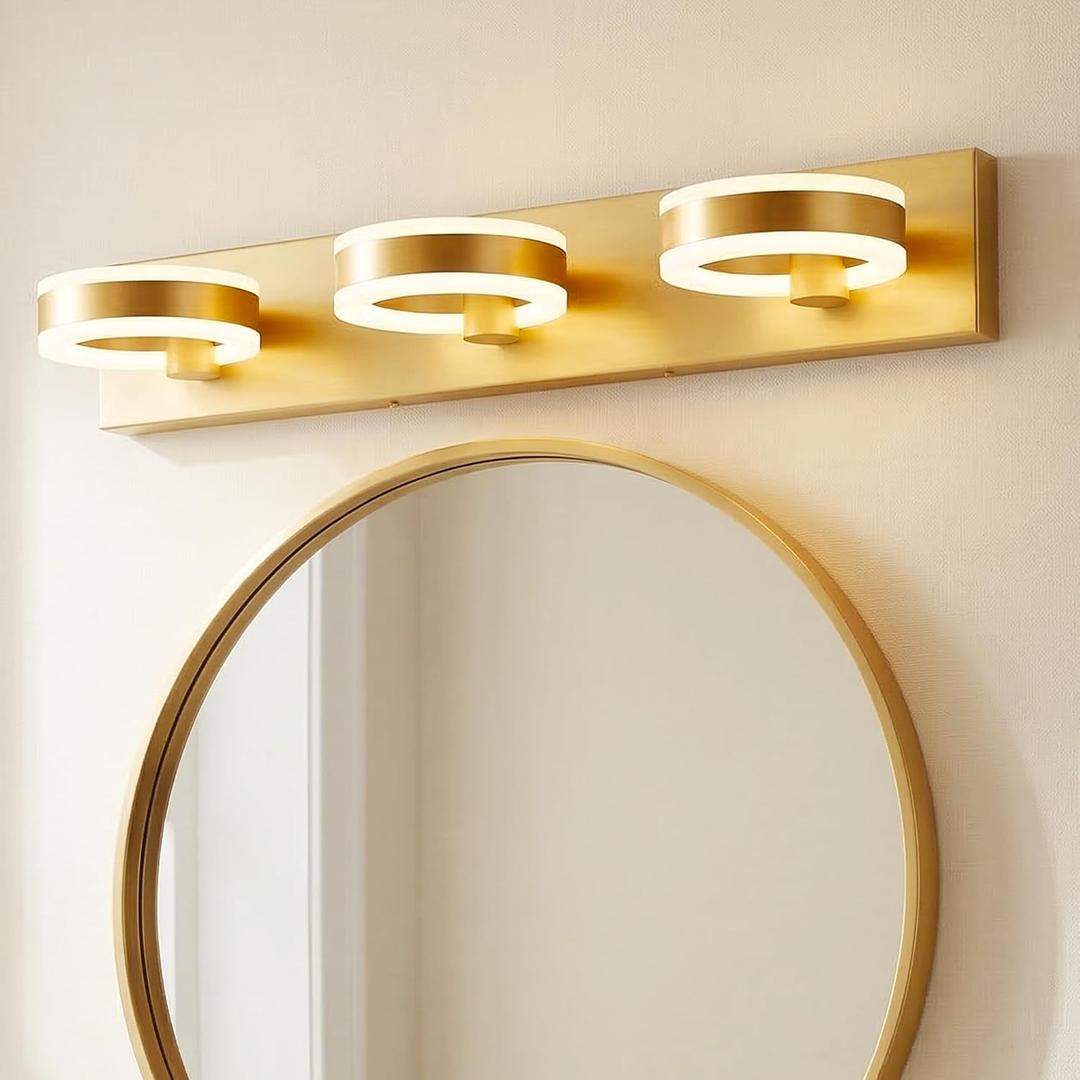 LED Bathroom Light Fixtures, 24inch Gold Vanity Lights, Modern 3 Light Acrylic Wall Sconces, 350 Rotatable Wall Lighting Fixture Over Mirror