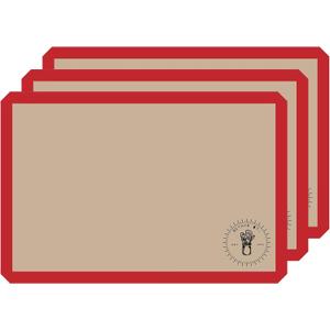 Silicone Baking Mats for 3/4 Size Cookie Sheets for Baking - 3 Pack - Non-Stick, Food Safe Oven Safe Liners for baking sheets - Red - Easy Clean, Mess-Free Baking Sheet Liners, 13.5 x 19.5 Inches