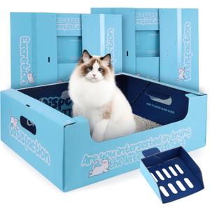 3 PCS Disposable Litter Boxes for Cats, 17.1x13.2x5.7 in Cat Litter Box with Disposable Cat Litter Scoop, Portable Waterproof Travel Litter Box for Cats