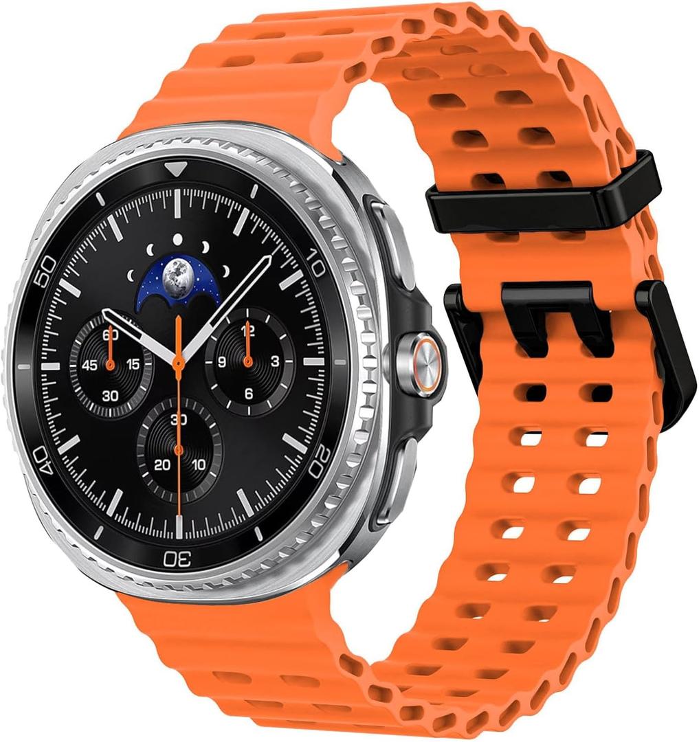 Marine Sport Bands Compatible with Samsung Galaxy Watch 8 Band 44mm 40mm/8 Classic 46mm Men Women,Soft Silicone Breathable Waterproof No Gap Strap for Samsung Galaxy Watch 8 Bands 40 mm 44 mm Correa (02-Orange)