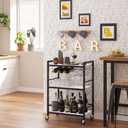 TUTOTAK Bar Cart - Serving Cart for Home - Microwave Cart, Drink Cart, Mobile Kitchen Shelf with Wine Rack and Glass Holder, Rolling Beverage Cart BC01BM030, 13"D x 23.7"W x 32.7"H