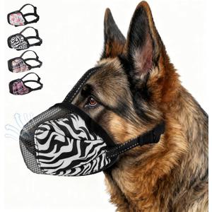 KOOLTAIL Dog Muzzle, Soft Muzzle for Small Medium Large Sized Dogs to Anti & Prevent Barking Grooming Biting, Reflective Adjustable Air Mesh Basket Muzzles, Allows Panting and Drinking,Tiger M