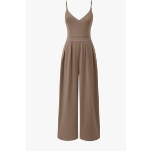 ANRABESS Women Jumpsuit V Neck Spaghetti Strap Wide Leg Jumper Romper 2025 Summer Dressy Casual One Piece Outfit with Pocket Coffee Medium