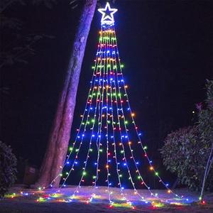 FUNIAO (New Christmas Lights, Outdoor Christmas Decorations, 320 LED Waterfall String Lights, 8 Light Modes Chrsitmas Lights with 12" Star Tree Topper for Yard, Wedding, Party, New Year (Multicolor)