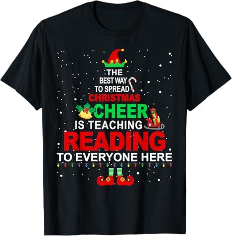 Reading Teacher Christmas Shirt - Elf Christmas Cheer T-Shirt for Men Women Black M