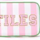 AUONY Empty Mahjong Tile Bag with Tassel, Pink and White Striped Zipper Mahjong Bag Pouch for American Mahjong Set (Pink), 16 Inches X 23.5 Inches X 8.5 Inches