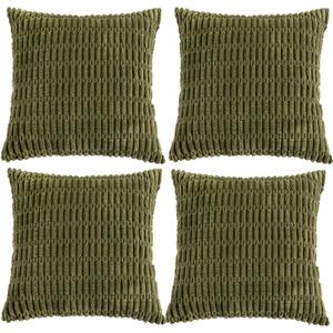 Fancy Homi 4 Packs Boho Moss Green Decorative Throw Pillow Covers 18x18 Inch for Couch Bed Sofa, Rustic Modern Farmhouse Home Decor, Soft Plush Corduroy Cute Square Cushion Case 45x45 cm