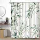 Bamboo Shower Curtain Green Leaves Plant Minimalist Bathroom Decor Curtains Set with Hooks, 70" W x 70" H