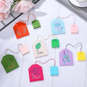 6 Pcs Colorful Tea Bag Bookmarks Tea Party Back to School Favors Cute Hand Embroidered Bookmarks Gift for Women Teacher Book Reading Lovers Gift