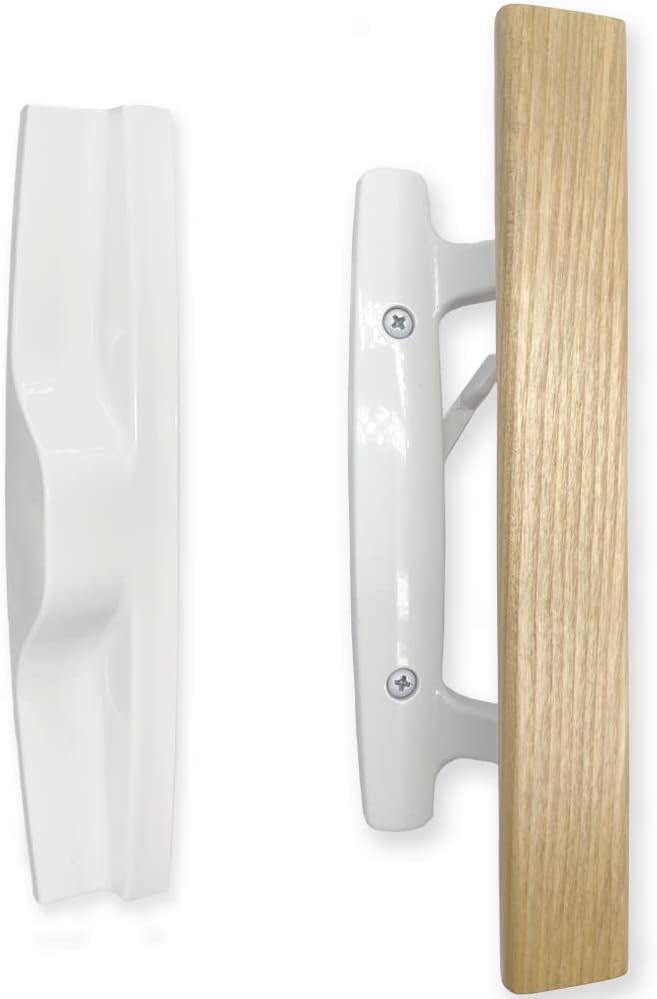 Patio Sliding Door Handle Set, Perfect Replacement Mortise Style Wood Handle Set Fits Door Thickness from 1-1/2" to 1-3/4", 3-15/16" Screw Hole Spacing, Non-Keyed, White