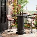 Tribesigns Round Bar Table, 39.4" H Wood Bistro Pub Table with Metal Ring Footrest for Dining Coffee Cocktail Living Room, Small Space, Black (Only Table)