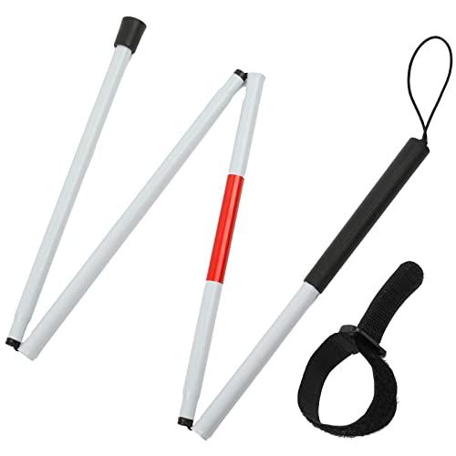 Folding Blind Cane Walking Stick with Red Reflective Tape for The Blind and Visually Impaired People,48 inch Collapsible Non-Slip Aluminum Cane