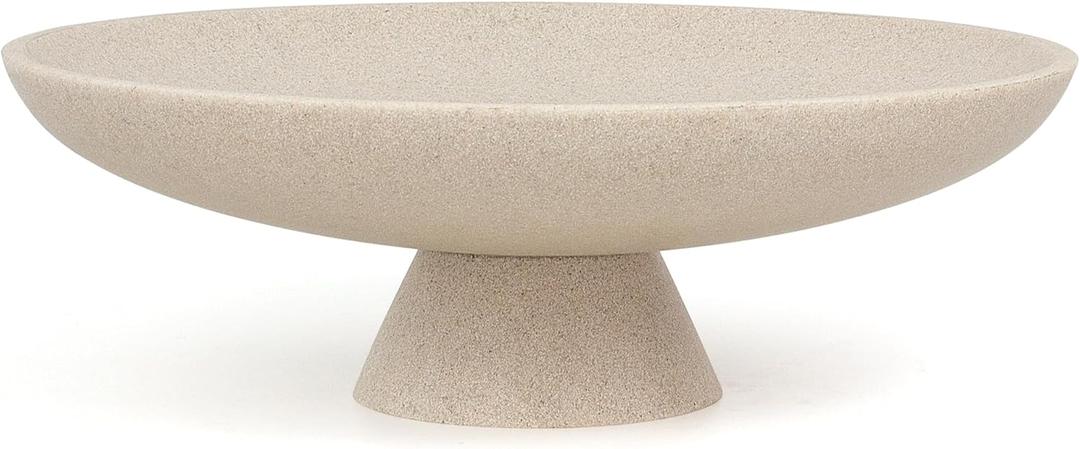 YMXYJM Modern Resin Pedestal Decorative Bowl, Large Fruit Bowl for Kitchen Counter, Stylish Key Bowl for Entryway Table, Beige