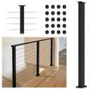 Cable Railing Post 36Inch, Level Drilled Railing Line Post with Flat Design Silicon Rings, Stainless Steel Horizontal Hole Deck Wire Railing Post, Black Finish Flat Top Cable Handrail Post
