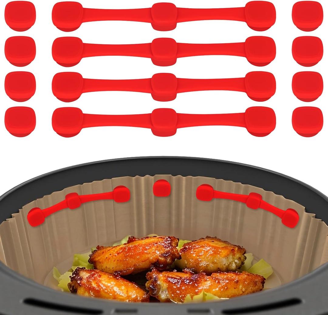 Air Fryer Magnets for Parchment Paper, Upgraded Powerful Magnetic Silicone Buckle for Holding Down Parchment Paper Liners, Lock Disposable Liners Safely and Prevent Paper to Burn (12PCS)
