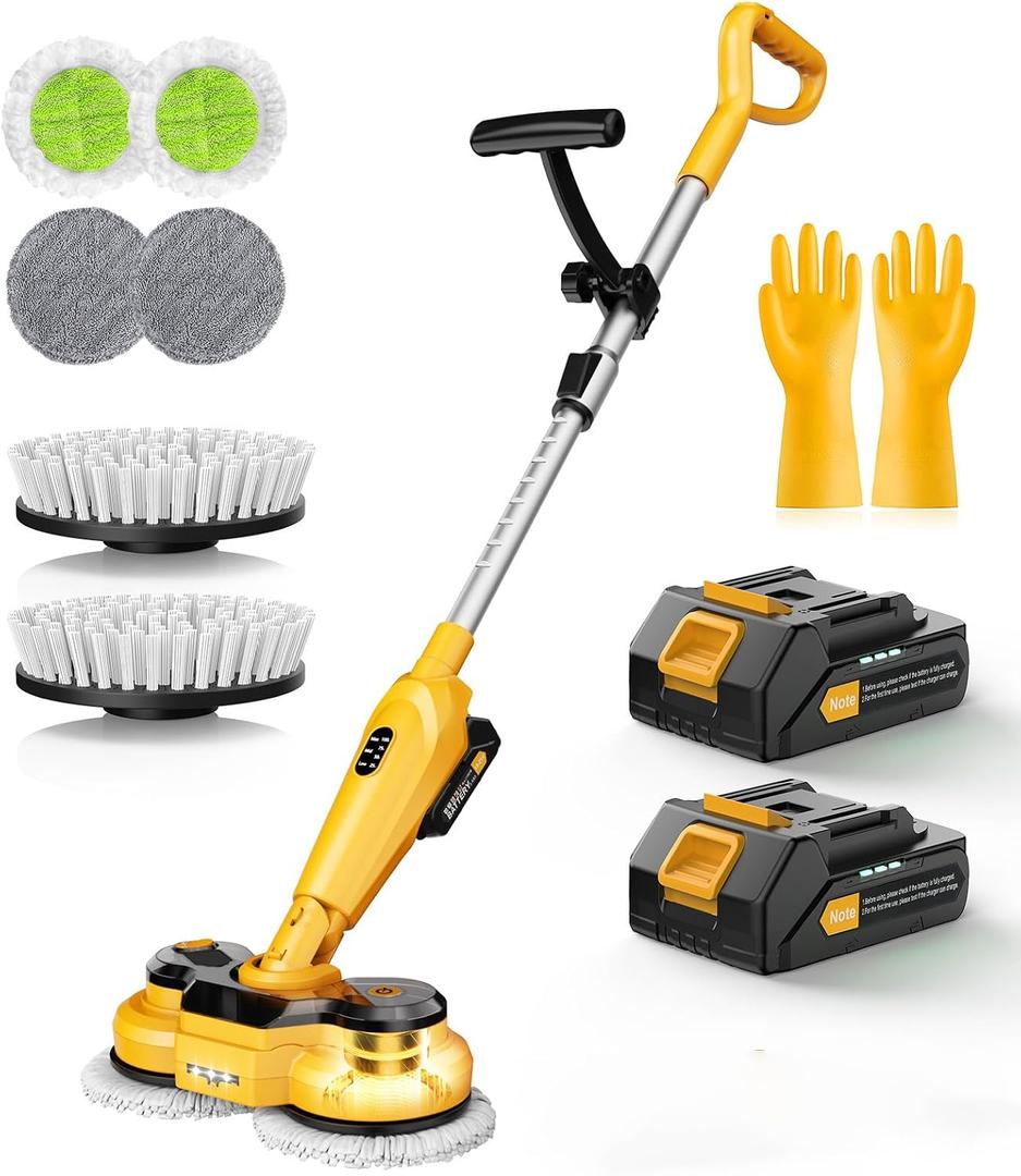 6000mAh Battery Cordless Electric Mop M3, 800RPM Electric Power Scrubber & Mops for Floor Cleaning, Automatic Spin Mops with Smart Display,Rotating Mop with LED Light & Water Spray