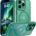 Magnetic Compatible with iPhone 13 Pro Case, [Built-in Kickstand][Full Camera Protection][Compatible with MagSafe][Anti-Fingerprint] Shockproof Phone Case for iPhone 13 Pro 6.1",BLue Green