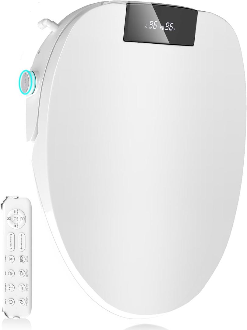 Bidet Toilet Seat Elongated, Rear and Feminine Wash, Unlimited Warm Water, Heated Seat, Warm Air Drying, Soft Close Lid, Sense Seat (Remote control)