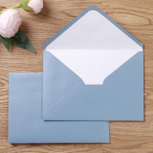 PONATIA 50 Pieces/lot A7 Envelopes, 5.25 X 7.48'' Sparkle Dusty Blue Envelopes Perfect For 5x7 Weddings Invitation Cards, Graduation Invite (Pearl White Liner + Sparkly Dusty Blue)