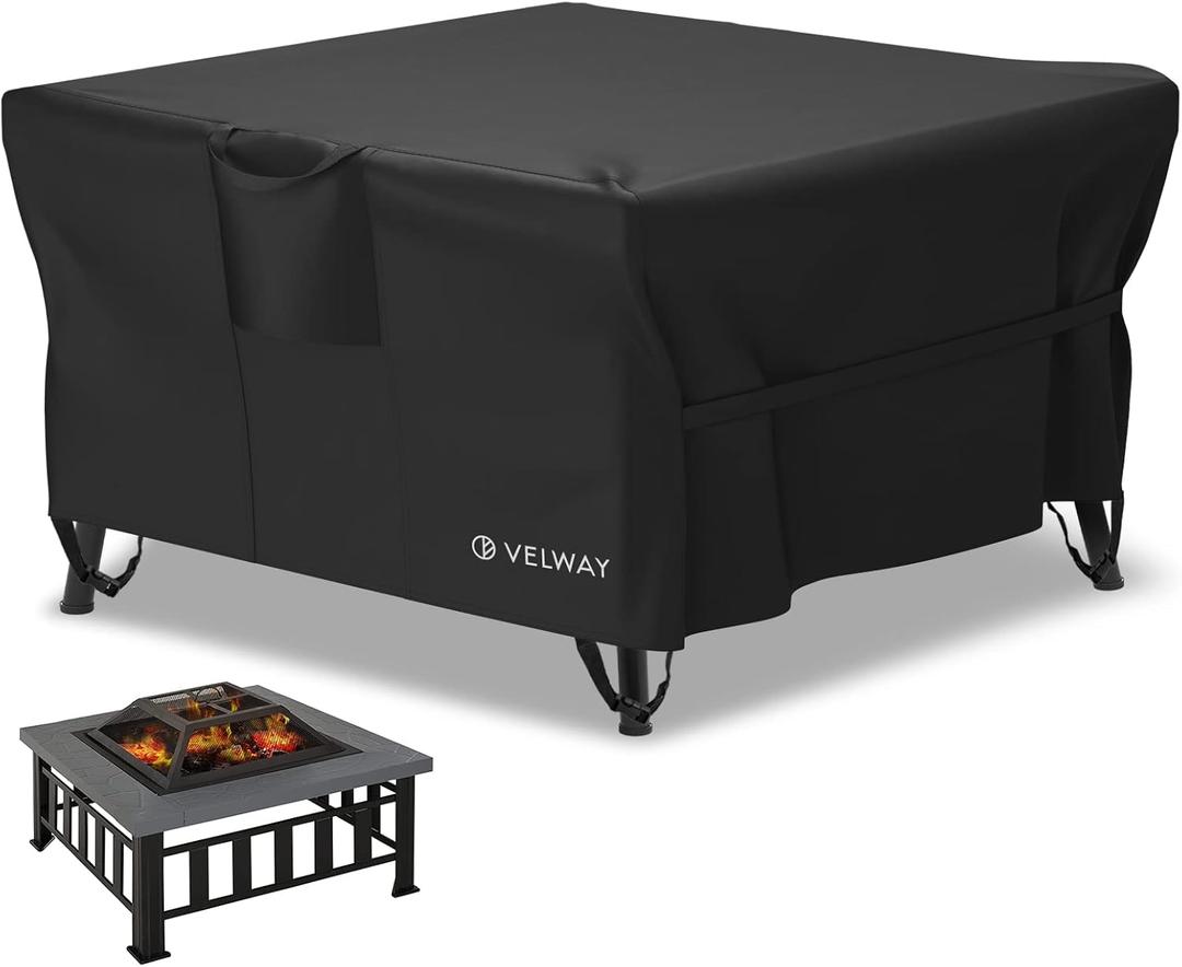 Velway Square Gas Fire Pit Cover - Outdoor Heavy Duty Patio Fire Pit Cover Fits for 32-38 Inch Waterproof Windproof Full Coverage Dustproof Anti UV&Tear Resistant, 38"x38"x20", Black