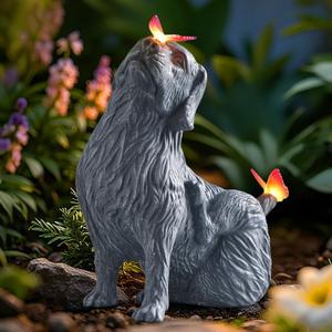 DyBaxa Garden Dcor, Garden Statues, Gifts for Women, Mom, Grandma, Patio, Balcony, Yard Decorations Outdoor - Unique Solar Decor Birthday & Housewarming Gifts, Dog Statue with Butterfly Light