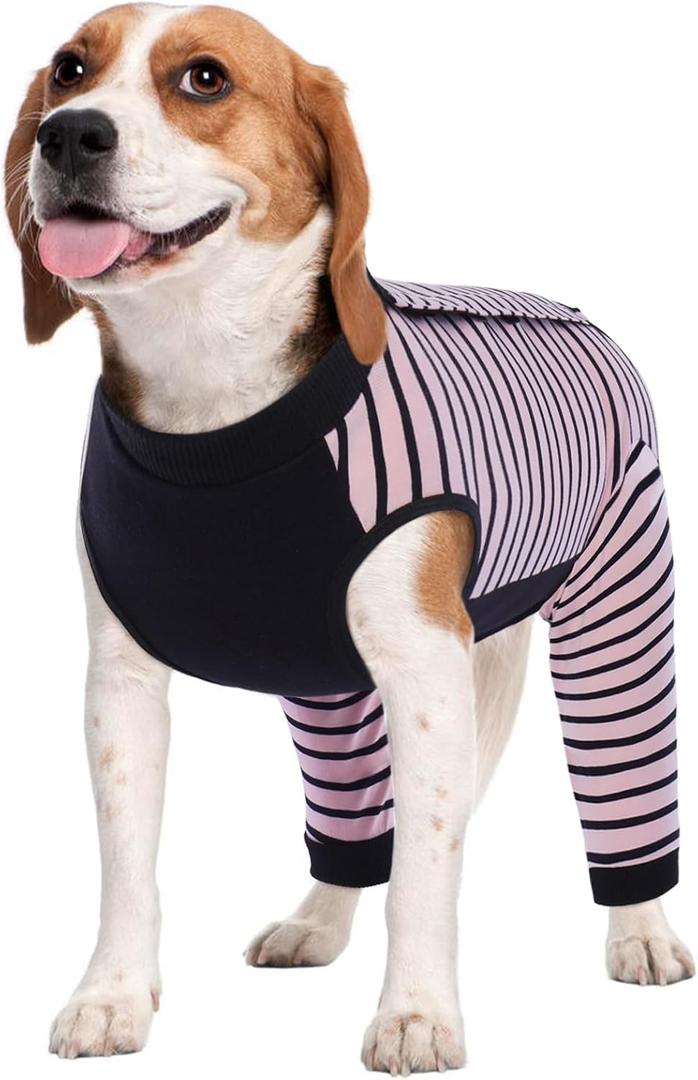 Kuoser Dog Recovery Suit, Anti Licking Dogs Rear Leg Sleeve, Abdominal Dog Surgical Suit with Dog Pants Cover Protect Wounds, Dogs Elbow Protector Soft Pet Surgery Onesie Cone Alternative, Pink L