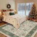 GarveeHome Area Rugs 8x10 for Living Room, Sage Green Botanical Floral Print Washable Rug Soft Non Slip Floor Mat Carpet Indoor Thin Cottage core Rug for Bedroom Dining Room Playroom Nursery Room
