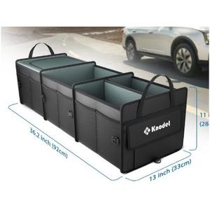 KNODEL Sturdy Car Trunk Organizer with Premium Insulation Cooler Bag, 3 Compartments Heavy Duty Collapsible for Car, SUV, Truck, or Van (Large, Black)