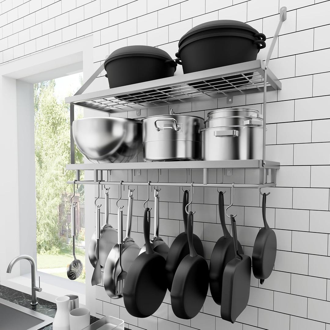 KES 30-Inch Silver Gray Pot Rack Wall Mounted, 100 Lbs Capacity