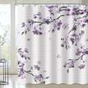 LGhtyro Vintage Mauve Cherry Blossom Shower Curtain 60Wx71H Inch Purple Lilac Sakura Blossom Plum Floral Bathroom Set Spring Blooming Flower Geometric Women Girls Bath Accessories Decor