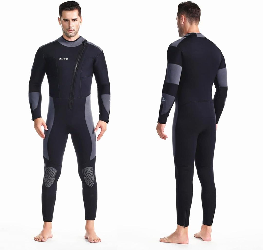 ZCCO Men’s Wetsuit Ultra Stretch 5mm Neoprene Swimsuit, Front Zip Full Body Diving Suit, one Piece for Snorkeling, Scuba Diving Swimming, Surfing (Black-5mm, XXXX-Large)