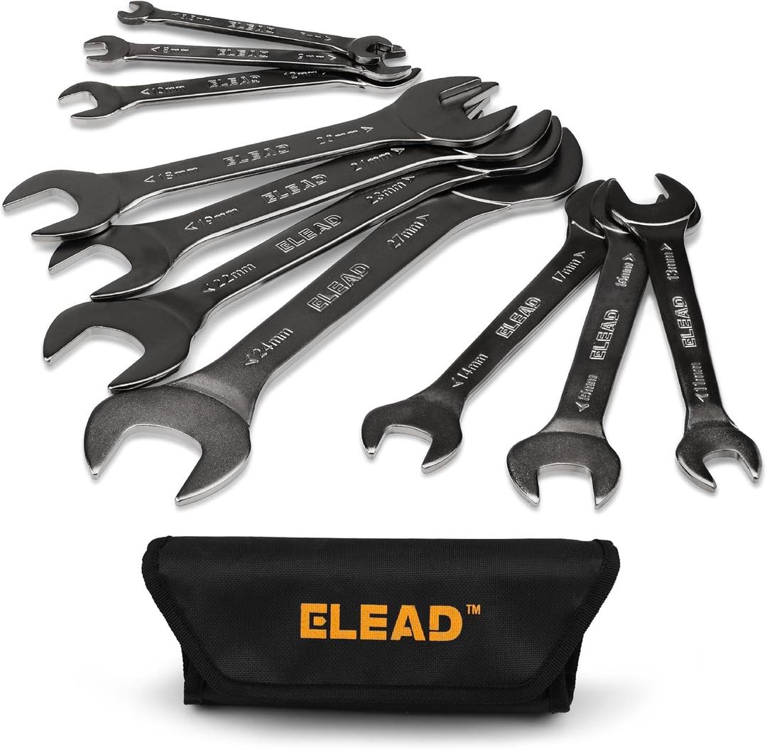 ELEAD Super-Thin Open End Wrench Set | 10-Piece Metric 5.5-27mm | Nickel-Plated Slim Design | 5.5, 7, 8, 9, 10, 11, 12, 13, 14, 15, 16, 17, 18, 19, 20, 21, 22, 23, 24, 27mm