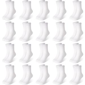 ZERULETS 20 Pairs Toddler Kids Crew Socks - Boys Girls Athletic Mid Calf Cut for School, 1-13 Years (White, S)