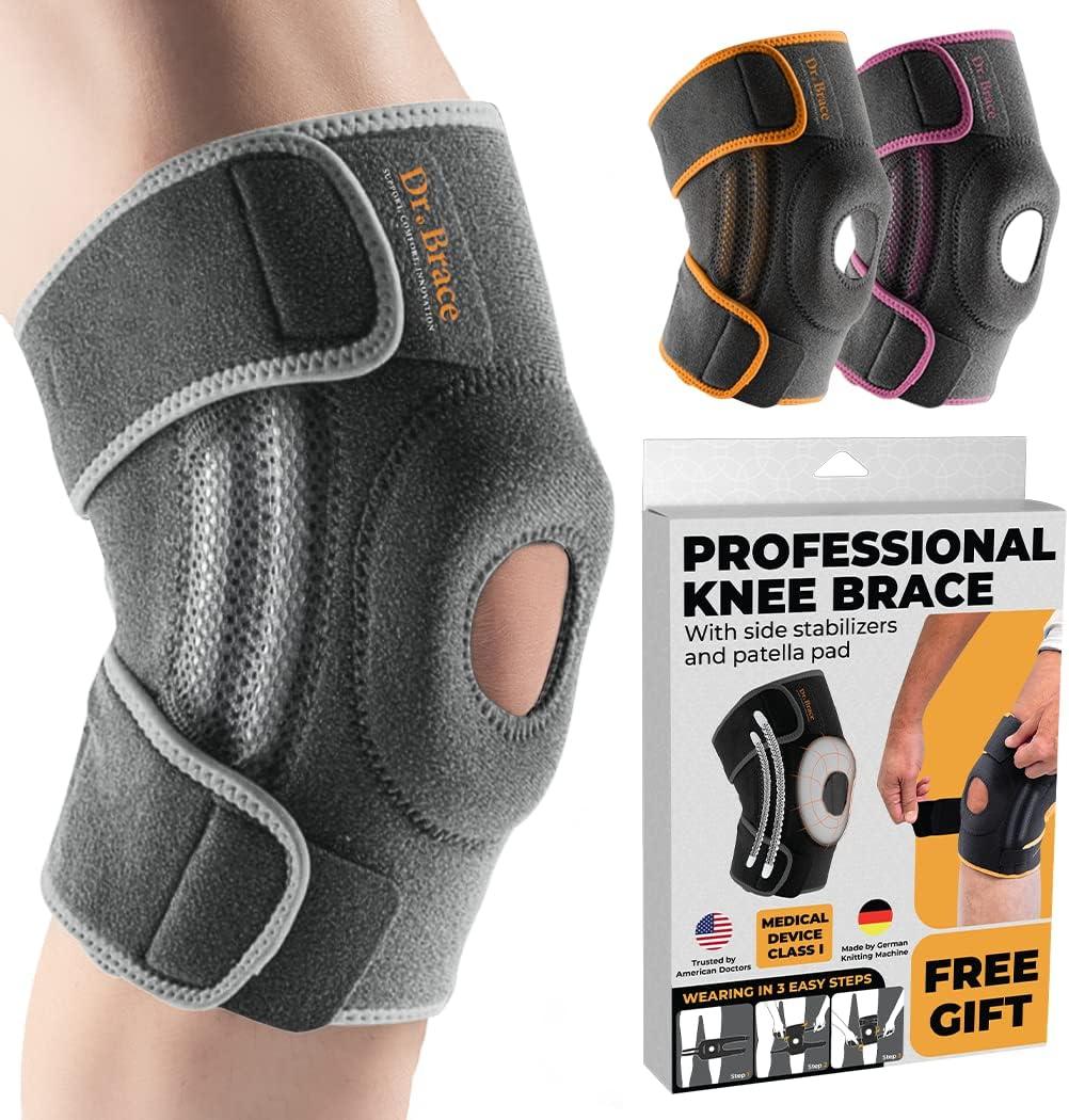 DR. BRACE ELITE Knee Brace with Side Stabilizers & Patella Gel Pads for Maximum Knee Pain Support and fast recovery for men and women-Please Check How To Size Video (Moon, Large)