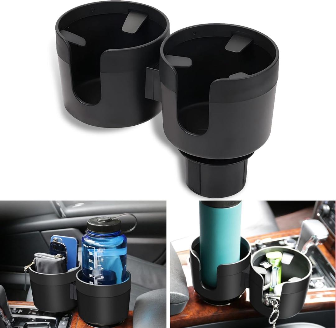 Sephile 1 PC Cup Holder Expander, 2.69 "3.93" Adjustable Base 2in1 Double Cup Holder Adapter, 360 Degree Rotatable Portable Large Water Bottles Drink Holder Insert, Universal for Cars (Black)