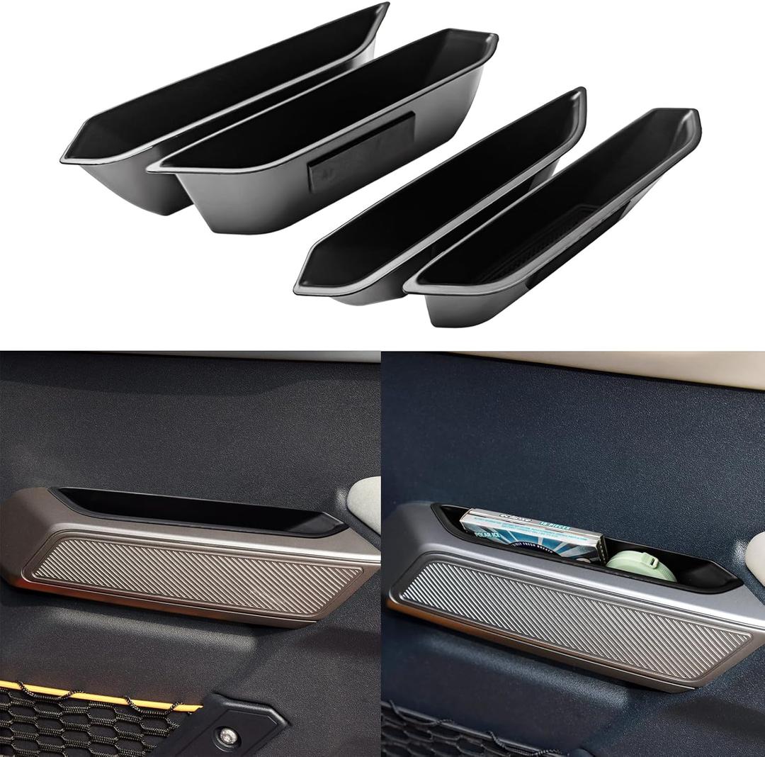 Door Handle Storage Organizer Compatible with Ford Bronco 2021-2025 Interior Accessories, 4 Doors Side Handle Front And Rear Inserts Pocket Tray, Black (Not for 2 Door & Bronco Sport)