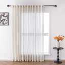 MYSKY HOME Linen Sliding Glass Door Curtains for Living Room 84 Inches Long, Natural Light Filtering Semi Sheer Curtains & Drapes 1 Panel Farmhouse Country Boho Style Back Tab Draperies, 100" Wide
